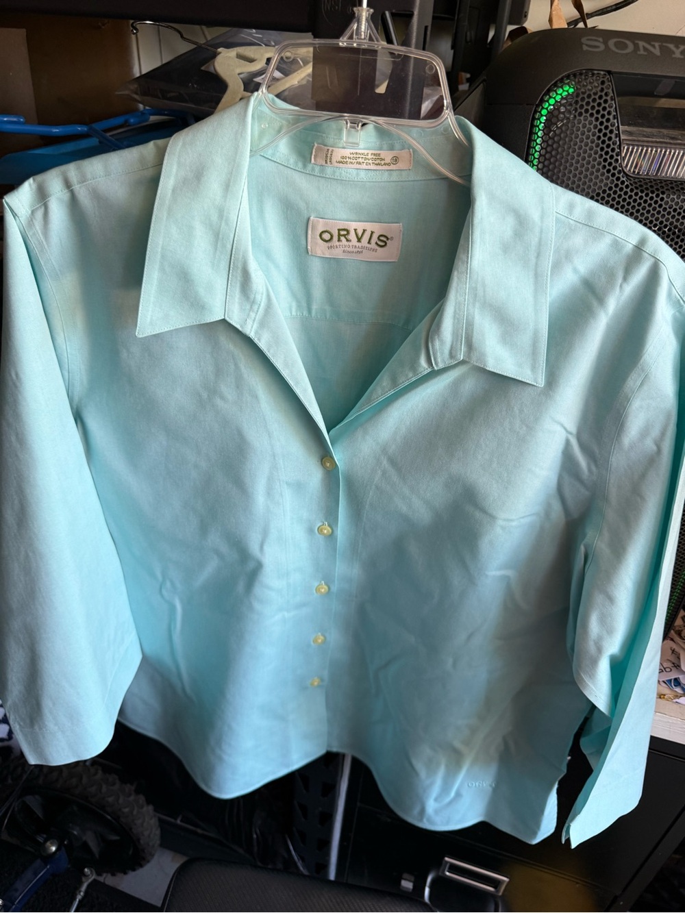 Orvis Women's Pale Aqua Button-Front Collared Shirt
